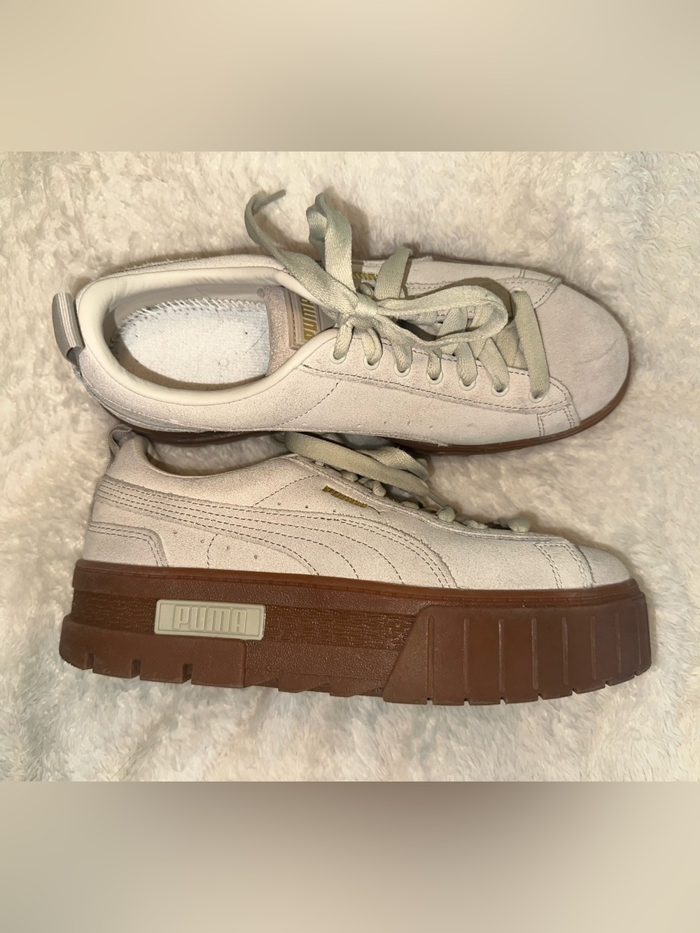 Puma Women's Platform Suede Sneakers in Cream and Brown